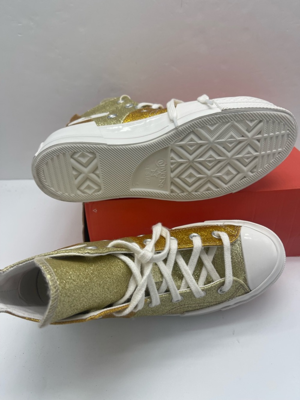 Converse WMNS Chuck 70 Plus Hi A08176C Vintage White/Dark Gold Platform Sneakers - Picture 4 of 16